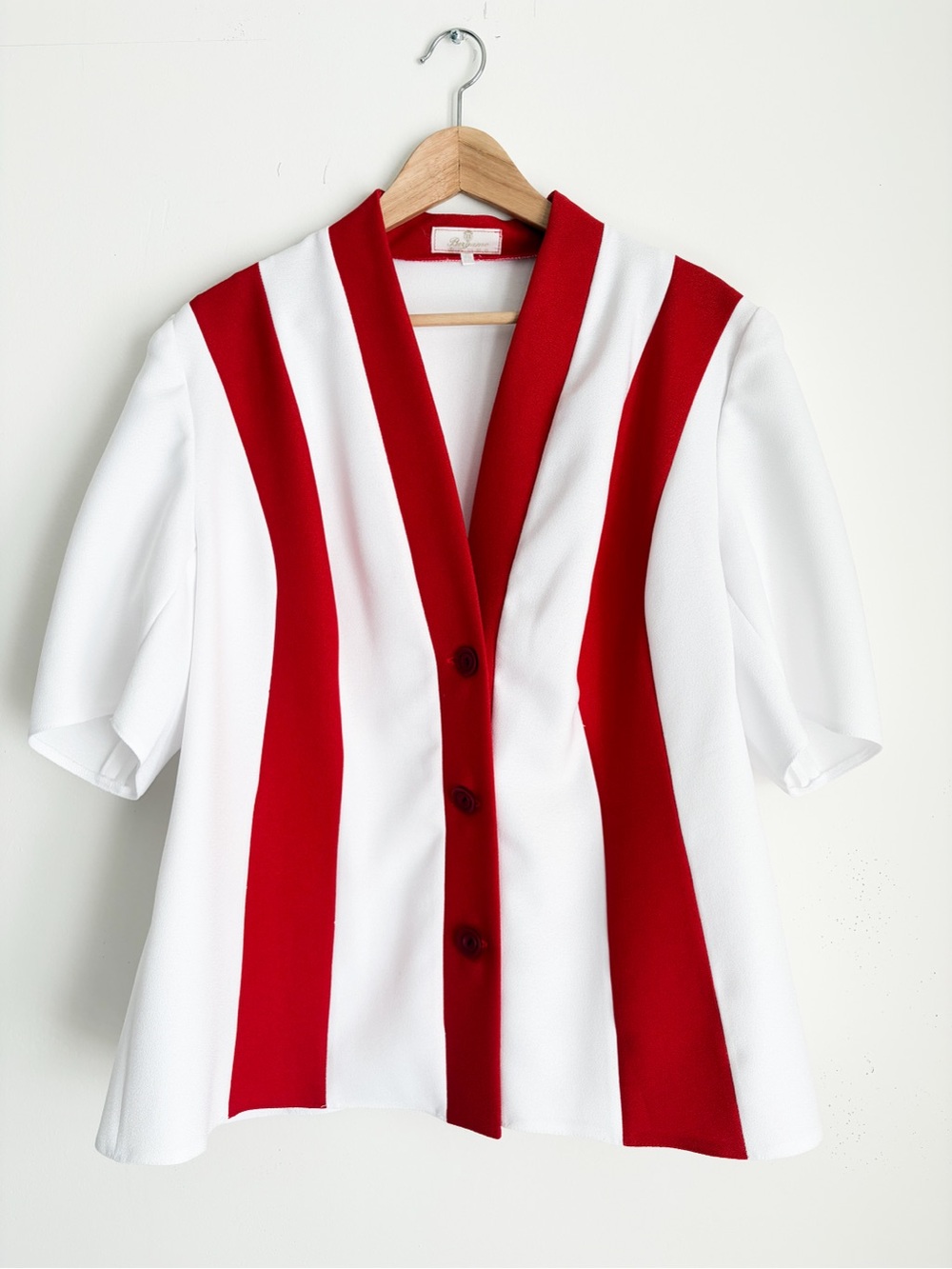 Vintage AGMIR Red & White Striped Button Down Top, Size XL - Made in Europe